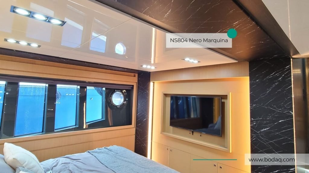 Nero Marquina interior film applied to the yacht interior