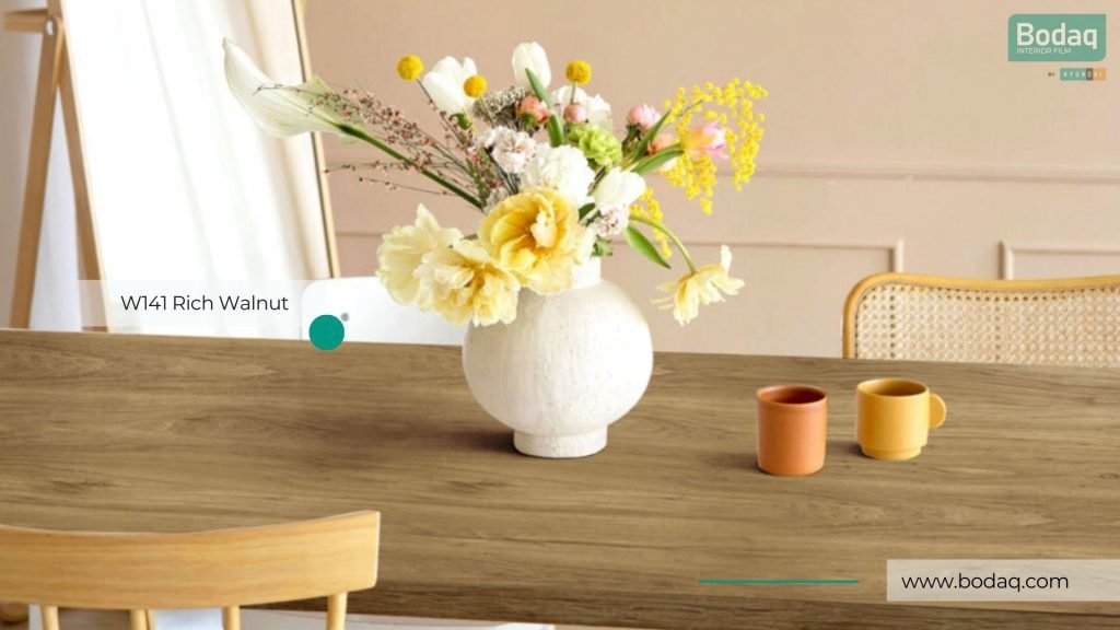 W141 Rich Walnut Medium Wood Interior Film - Standard Wood Collection 11 Dining Desk Resurfaced with W141 Rich Walnut