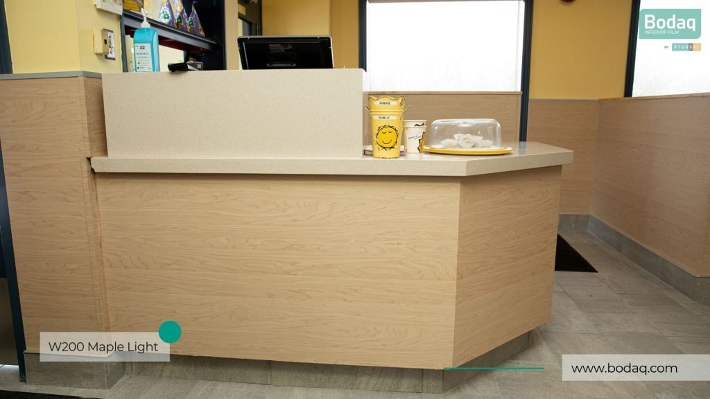 Reception Desk Refinished with W200 Maple Light