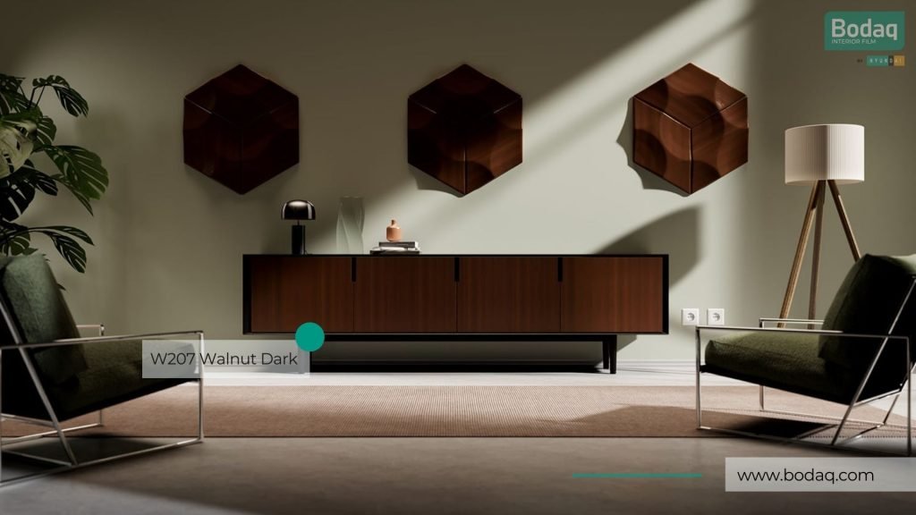 W207 Walnut Dark Wood Interior Film - Standard Wood Collection 10 A TV Unit Doors Wrapped with W207 Walnut Dark