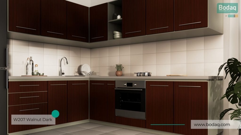 W207 Walnut Dark Wood Interior Film - Standard Wood Collection 11 Kitchen Cabinets Resurfaced with W207 Walnut Dark