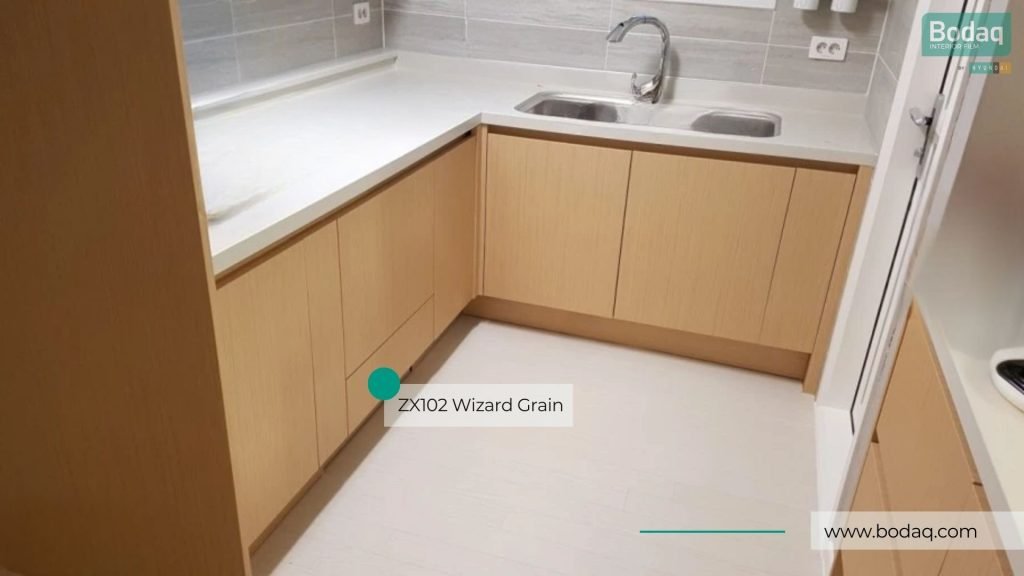 ZX102 Wizard Grain Interior Film - Wood Collection 8 Kitchen Cabinets Resurfaced with ZX102 Wizard Grain
