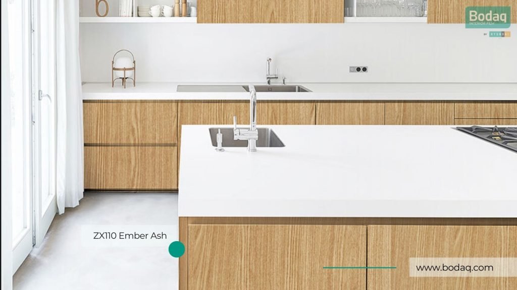 ZX110 Ember Ash Interior Film - Rich Wood Collection 7 ZX110 Ember Ash Applied to the Kitchen Cabinets