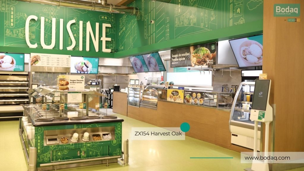 ZX154 Harvest Oak Film - Wood Collection 11 Grocery Store Refinished with ZX154 Harvest Oak