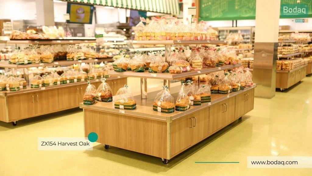 ZX154 Harvest Oak Film - Wood Collection 10 Store Displays Resurfaced with ZX154 Harvest Oak