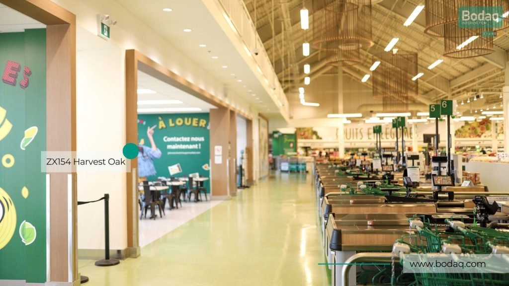 ZX154 Harvest Oak Film - Wood Collection 9 Store Frames and Cashier Lines Wrapped with ZX154 Harvest Oak