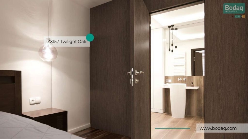 ZX157 Twilight Oak Interior Film - Wood Collection 9 Hotel Doors and Walls Resurfaced with ZX157 Twilight Oak