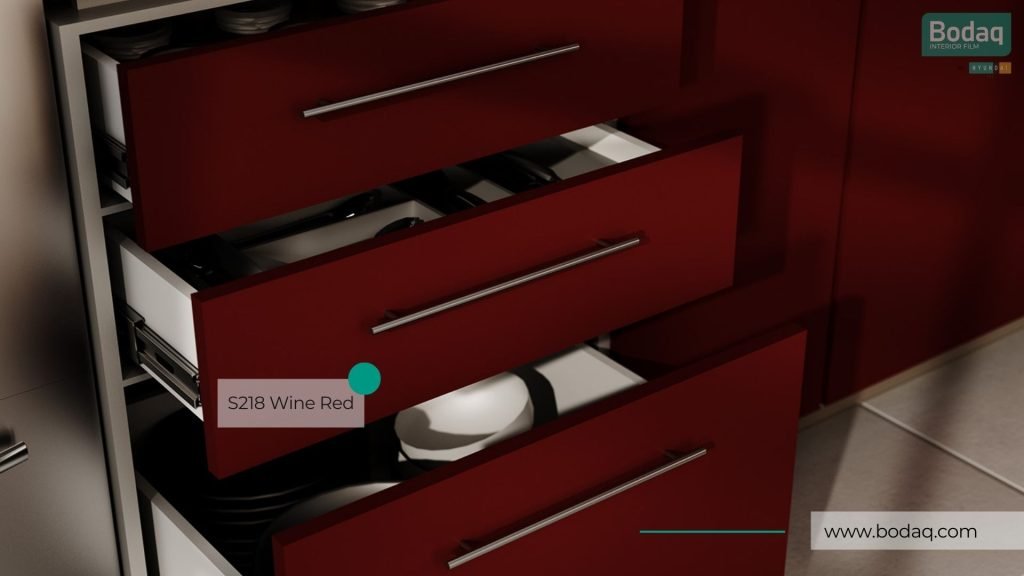 S218 Wine Red Interior Film - Solid Color Collection 8 Drawers Resurfaced With S218 Wine Red