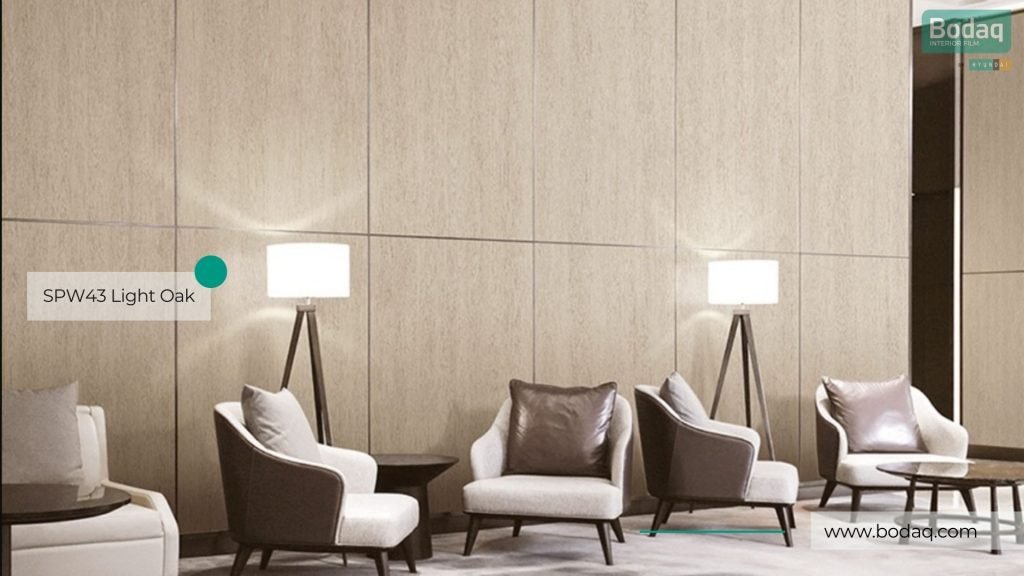 SPW43 Light Oak Interior Film - Origin Wood Collection 8 Lobby Wall Paneling Resurfaced with SPW43 Light Oak