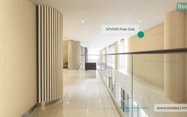 Office Building Walls and Wall Panels Resurfaced with SPW68 Pale Oak