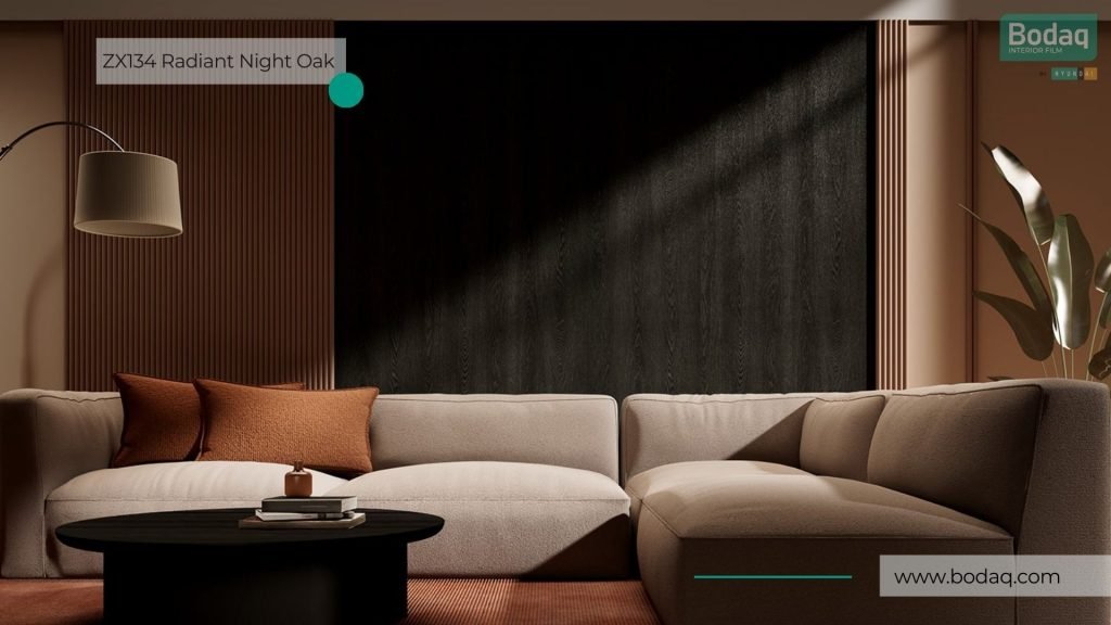 ZX134 Radiant Night Oak Film - Wood Collection 11 Feature Wall Resurfaced with ZX134 Radiant Night Oak