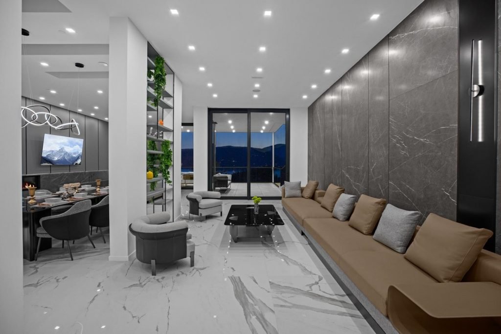 Wall panels decorated with marble-looking Bodaq vinyl film