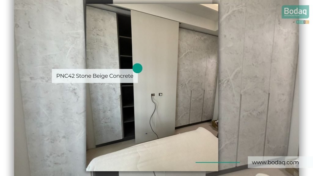 PNC42 Stone Beige Concrete - Basic Collection 9 TV wall refinished with PNC45 Stone Beige Concrete