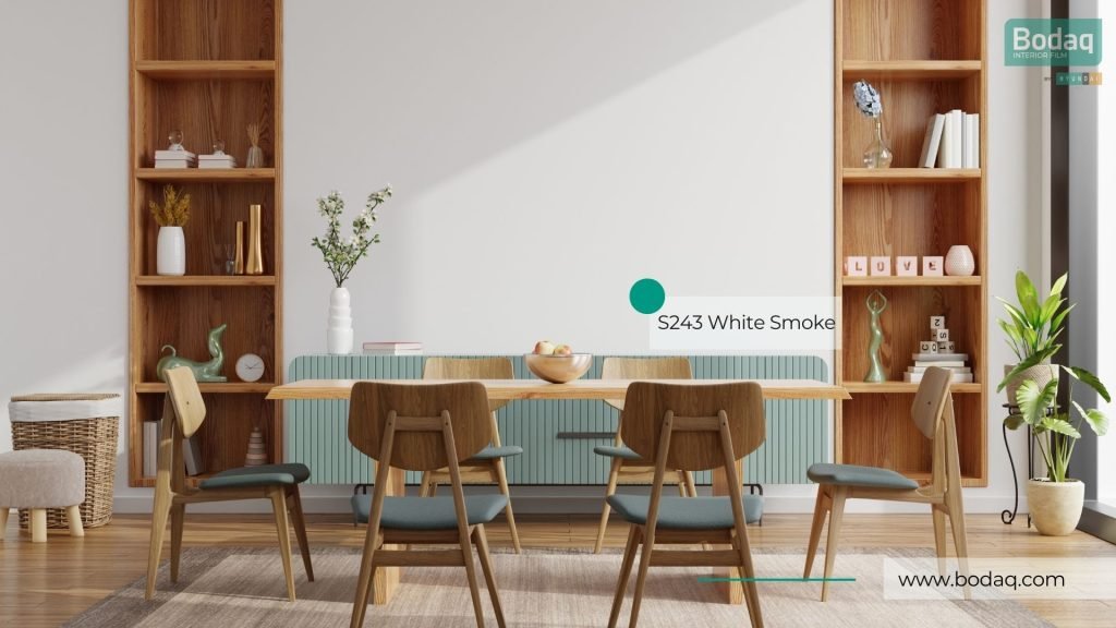 S243 White Smoke Interior Film - Solid Color Collection 6 S243 applied to the walls in the dining room