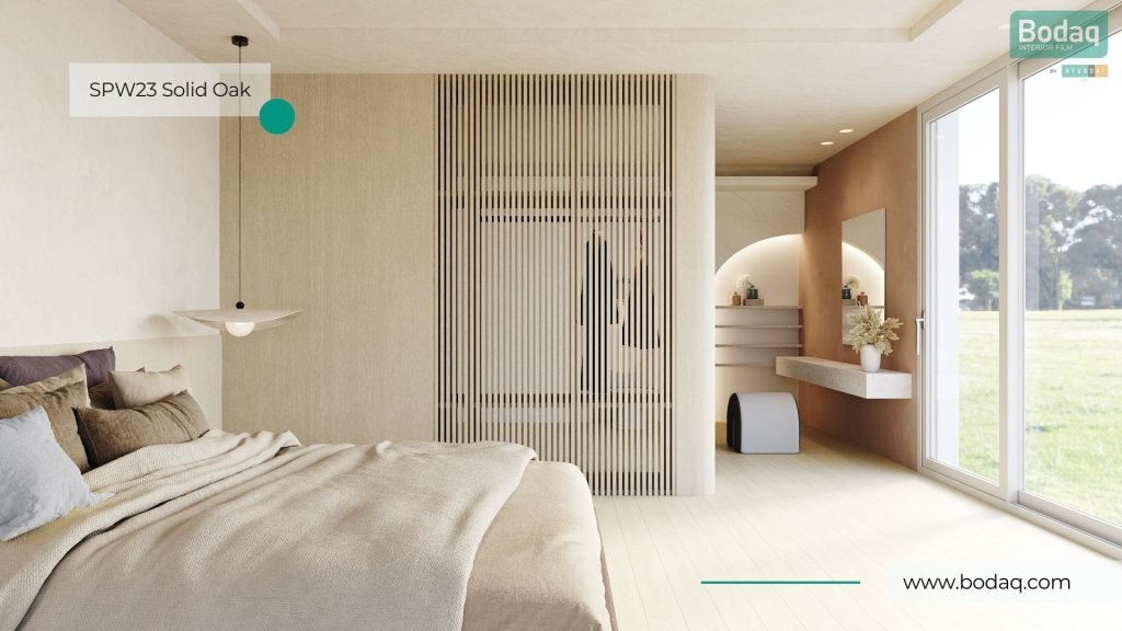 SPW23 Solid Oak Interior Film - Origin Wood Collection 8 Bedroom Wall and Closet Resurfaced with SPW23 Solid Oak