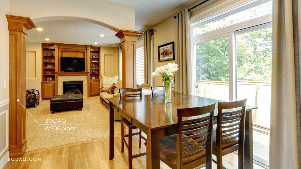 What to do with columns in your house? Wrap with wood grain interior film. In the picture -W508 Noce Wood