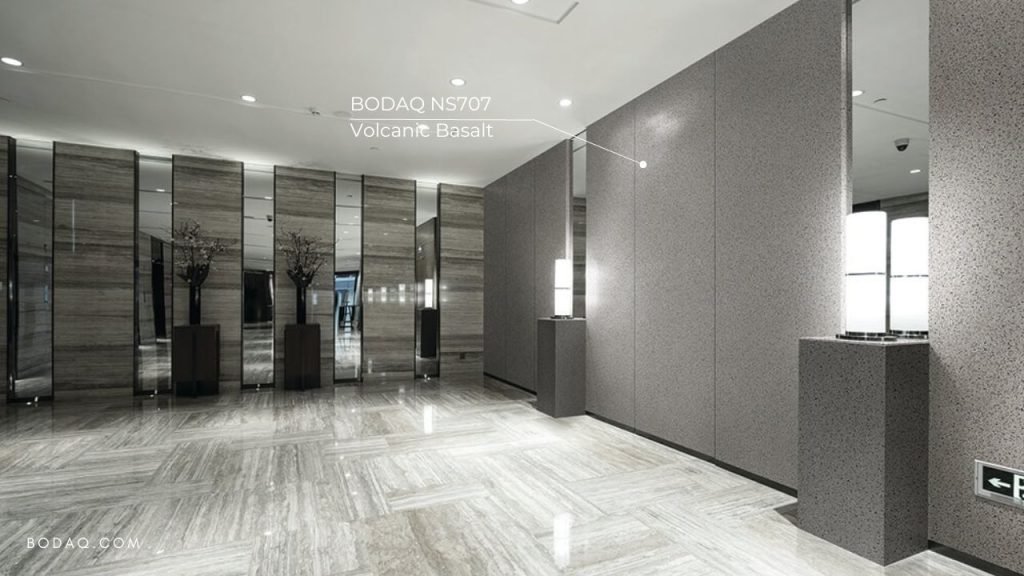 NS707 Volcanic Basalt applied to the lobby walls.