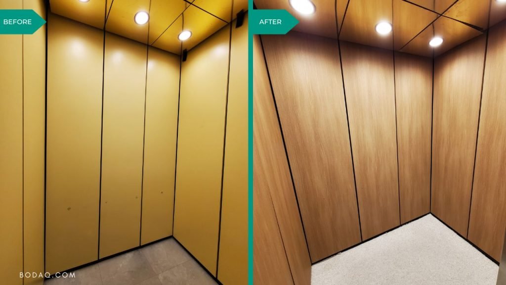 Elevator refinishing project #1. PZ021 Walnut