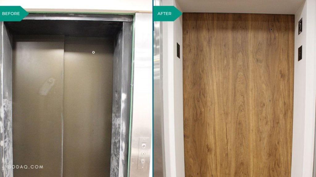 Elevator refinishing project #2. W141 Walnut