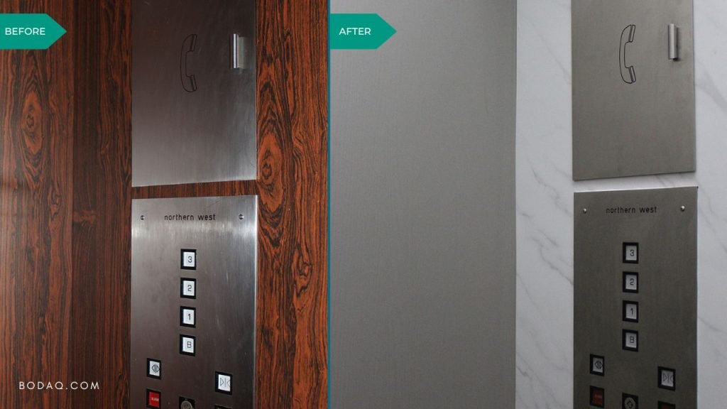 Elevator refinishing project #4. NS814 Cremona Arabescato