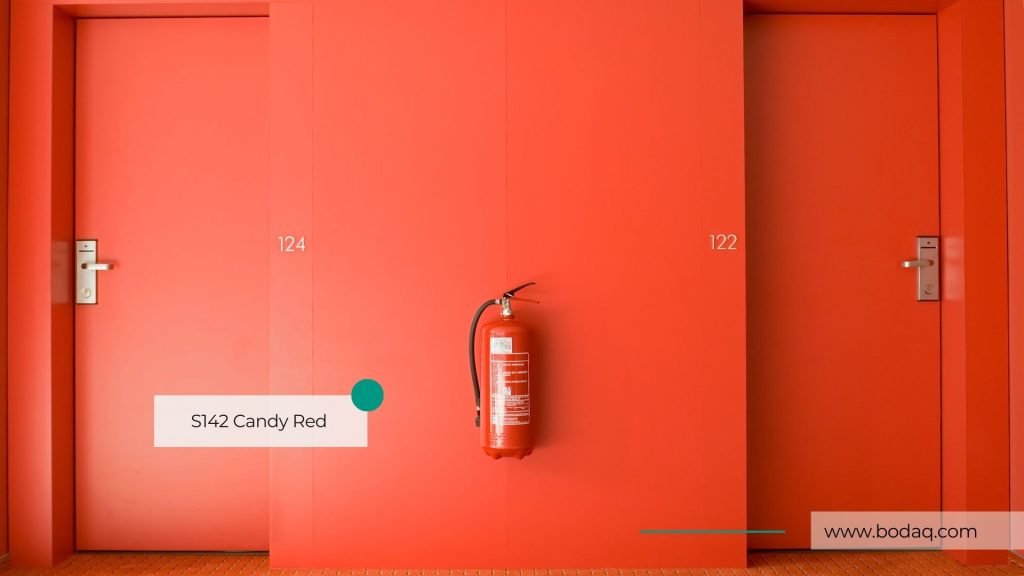 S147 Candy Red applied to the hotel walls and doors