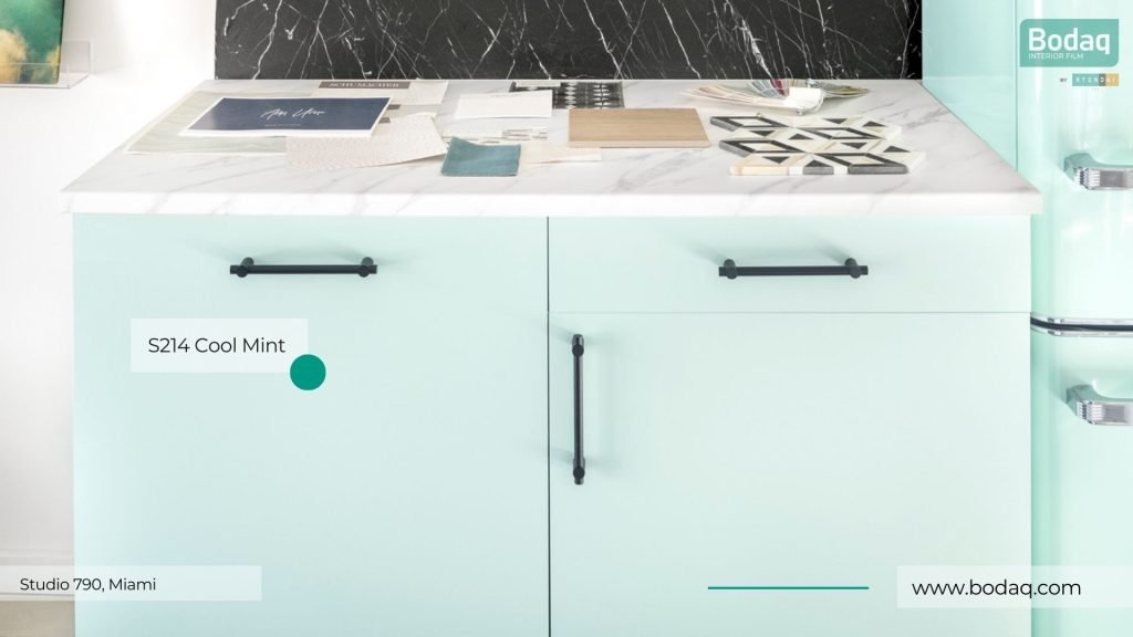 S214 Cool Mint Green Interior Film - Solid Color Collection 5 S214: kitchen cabinets at Studio 790