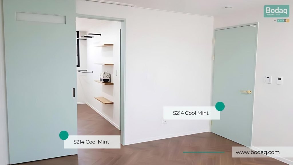 S214 Cool Mint Green Interior Film - Solid Color Collection 3 S214 Cool Mint applied to the doors