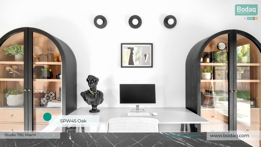 SPW45 Oak Interior Film - Origin Wood Collection 7 SPW45 Oak applied to the insides of the display shelves