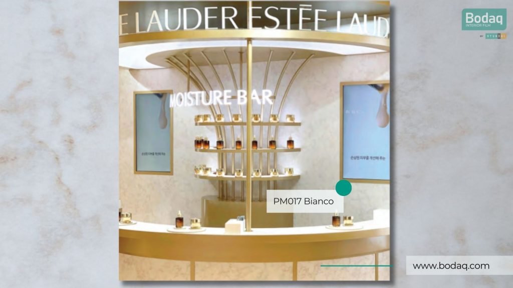 PM017 Bianco Interior Film - Stone & Marble Collection 9 Estee Lauder Wet Bar Wall - PM017 Bianco