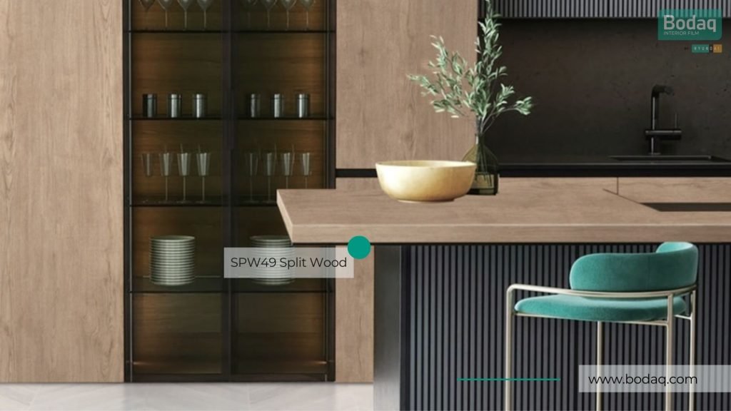 SPW49 Split Wood Interior Film - Origin Wood Collection 8 Kitchen Pantry Doors and Kitchen Island Countertop Resurfaced with SPW49 Split Wood