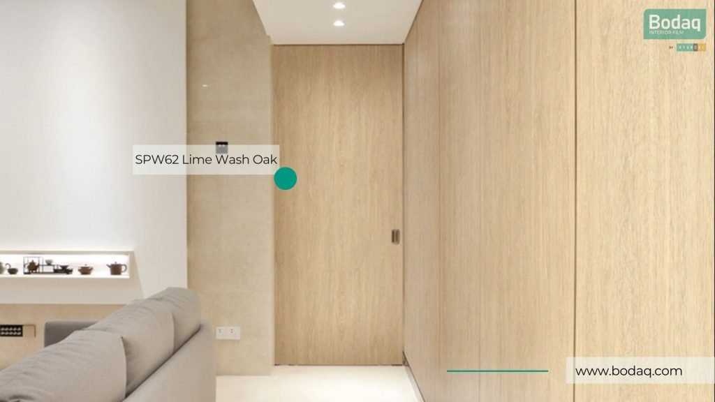 SPW62 Lime Wash Oak Interior Film - Origin Wood Collection 7 Wall Paneling Wrapped with SPW62 Lime Wash Oak
